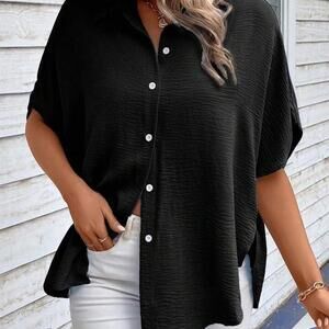 SHEIN Black Button down flowy chiffon shirt